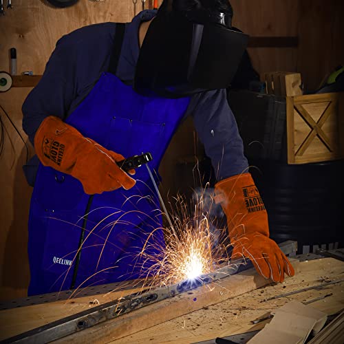 QeeLink Leather Welding Apron 6 Pockets Heat Flame Resistant for Blacksmith - color: Blue, size: 24"x 36"