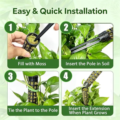 Stackable Small Moss Pole for Monstera Pothos, Fillable Support - size: 8pack,small,black