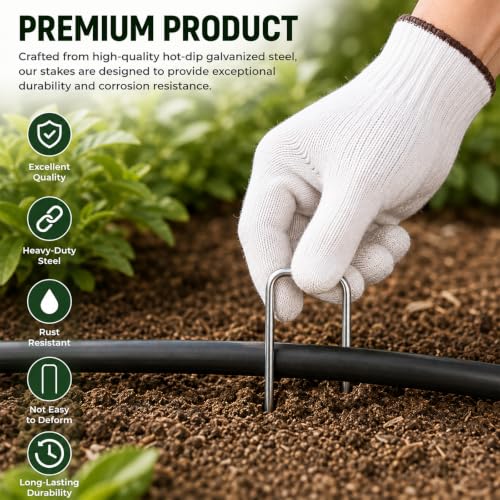 FEED GARDEN 6 Inch 25 Pack Galvanized Landscape Staples 11 Gauge Anti-Rust Garden Stakes SOD Pins Yard Stakes - size: 6 Inch