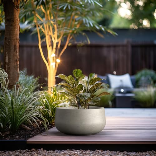 Kante Large Round Bowl Weathered Concrete Planter 20" Dia, Outdoor - color: Weathered Concrete, size: 19.6"w