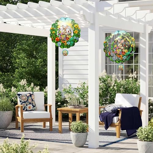 Easter Bunny Wind Spinners Outdoor Hanging, 3D Spring Garden Art - color: Easter Bunny