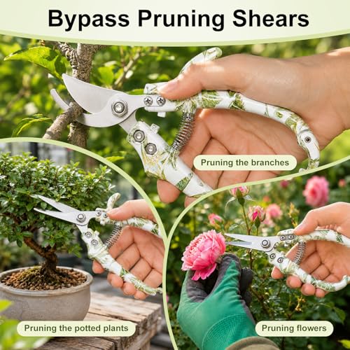 Garden Pruning Shears, Bypass Pruning Shears, Easy Lock, Floral Patterns, Professional Garden Clippers for Plants and Flowers - color: Bypass