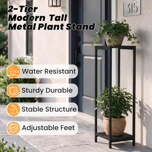 TOSKING 2-Tier Wide & Tall Plant Stand Indoor, Modern Metal Shelf, Black - color: Black-2-tier 41''