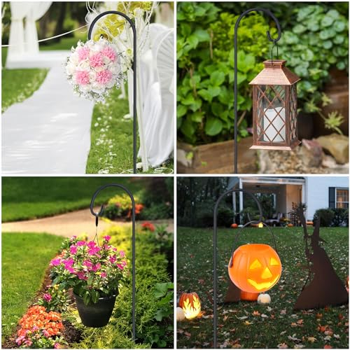 FEED GARDEN 32" Small Shepherd Hooks for Outdoor,Adjustable Decorative Garden Hooks for Solar Lanterns, Hanging Plants, Wind Chimes & Garden Decor, 2 Pack
