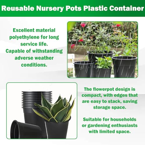 2 Gallon Nursery Pots for Plants, Sturdy Plastic Planter Pots with Drainage Holes, Pots for Seedlings, Succulents - size: 10 Pcs 2 Gallon