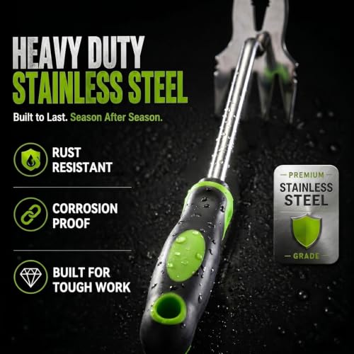Weed Puller Tool, 2-in-1 Hand Weeder and Root Remover, Heavy Duty Stainless Steel Weeding Tool for Deep Roots, Ergonomic Garden Weed Pulling Tool for Lawn and Yard - Green (Green) - color: Green