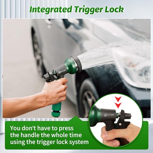 AUTOMAN Garden Hose Nozzle, Water Sprayer Nozzle with 7 Adjustable Watering Patterns,Slip Resistant Nozzle for Plants,Lawn,Washing Cars,Window Cleaning,Showering Pets & Outdoor Fun. - color: Green