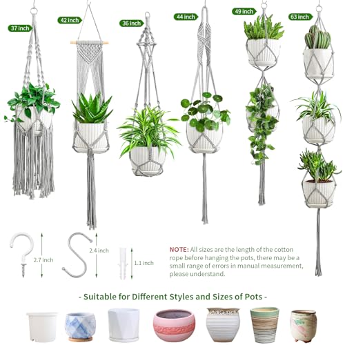 SFENNGPET Macrame Plant Hangers, 6Pack Hanging Planters for Indoor Plants - color: Gray