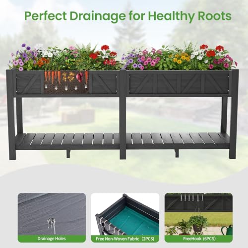 HIPS All-Weather Elevated Raised Garden Bed with Legs,72"L x 17"W x 28.7"H - color: Black, size: 72"L-Without Wheels