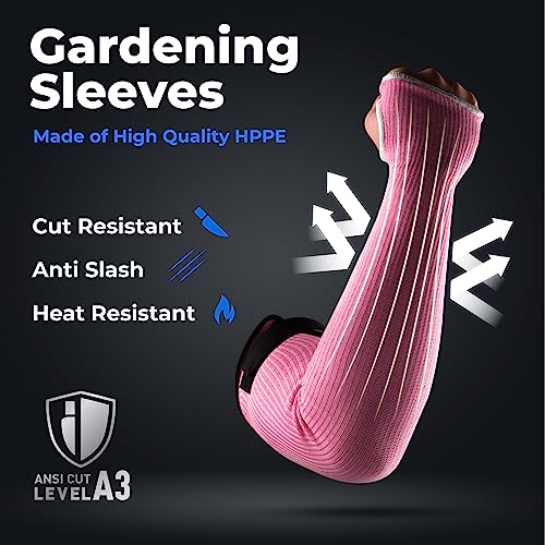 OriStout Cut Resistant Farmer Sleeves with Tumb Hole, Pink, 2 Pairs - color: Pink (2 Pairs) - Long, size: One Size