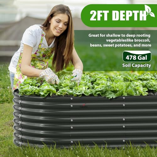 Anleolife 8x4x2ft Oval Deep Root Galvanized Raised Garden Bed, Quartz Grey - color: Quartz Grey-oval Round, size: 96x48x24'' Tall