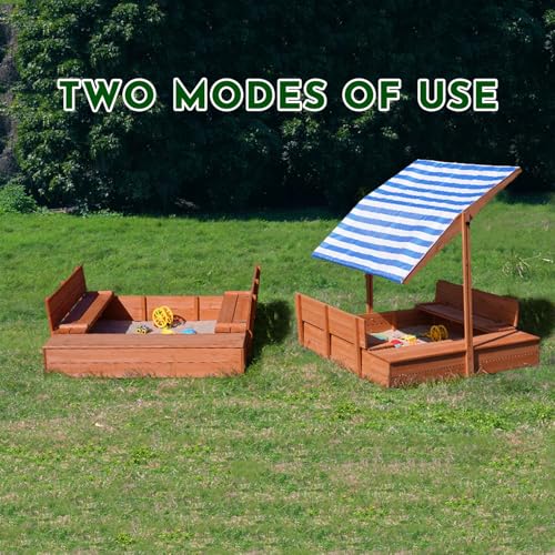 Kids Sandbox with Lid and Canopy, 47" Wooden Sand Box for Kids Ages 3-8