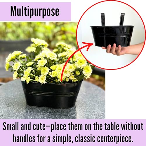 LaLaGreen Rail Planter (9.8 in, 10 Pack) Black Metal Porch Fence Pots - size: 9.8" (25 cm) x 10 Pack