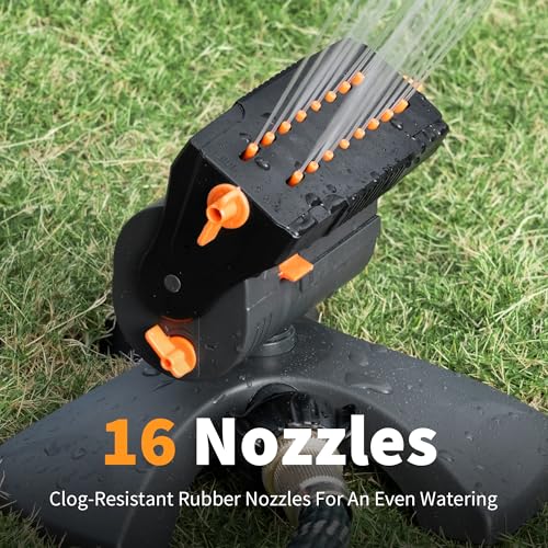 Diivoo Mini Turbo Oscillating Water Sprinklers for Yard, Garden Sprinkler with Large Base, Adjustable Width, Range and Flow Rate, 16 Nozzles, Grey - color: Gray