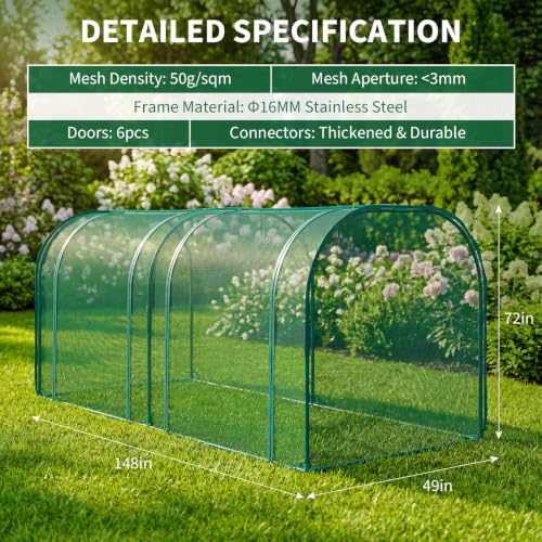 Garden Crop Cage, Plant Netting Cover with Zipper Door, Vegetable Insect Protection - color: Green, size: 200*100*180cm