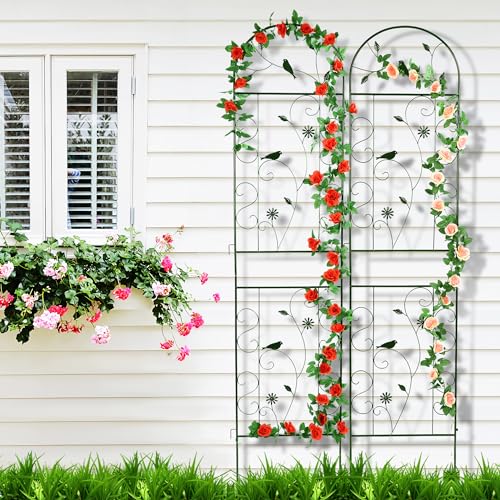 4 Pack 86.5" x 19.7" Metal Garden Trellis for Climbing Plants, Black - color: 4 Pack - Arched - 86.5" x 19.7"-Black