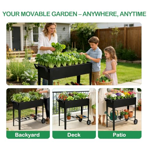2-Pack 32" Tall Elevated Raised Garden Bed with Wheels and Shelf - size: 14.6"W ( 2PCS )
