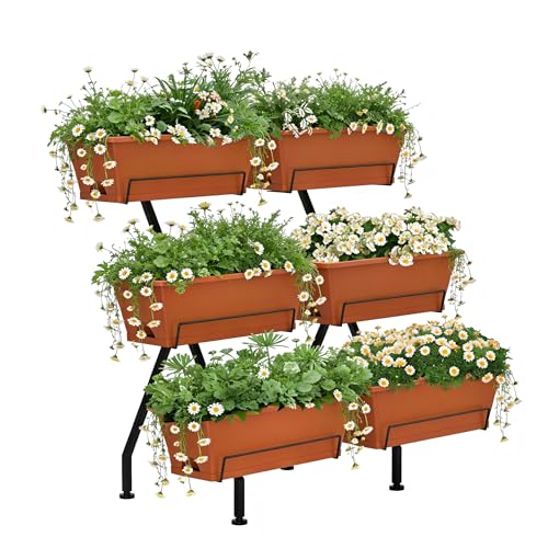 Vertical Garden Planter 3 Tier Vertical Raised Garden Bed Standing Garden Planters with 6 Container Boxes Elevated Garden Planters Indoor Outdoor Herb Planter for Flowers Vegetables Plants, Brick Red - color: Brick Red