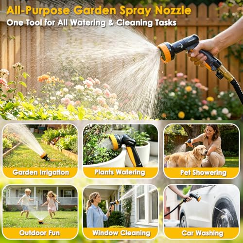 FANHAO 2-in-1 Rotating Lawn Sprinkler Garden Hose Nozzle, 4 Spray Patterns