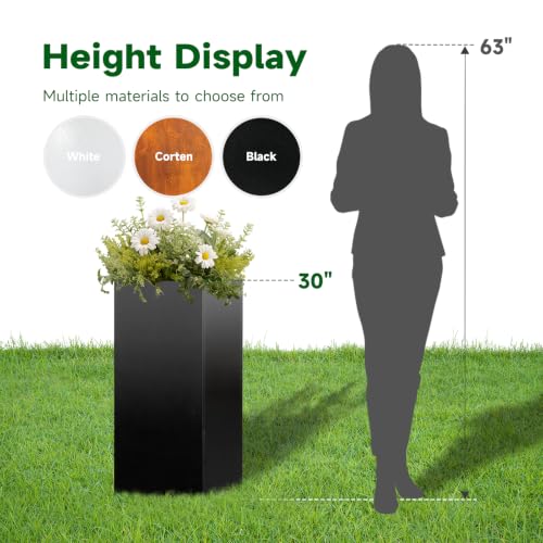 Metal Planter Box for Outdoor 14"x14"x30" Tall Metal Outdoor Planters Box - color: Black