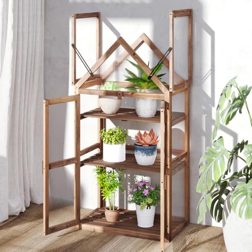 Happygrill Cold Frame, Mini Wooden Green House w/Transparent Openable Roof