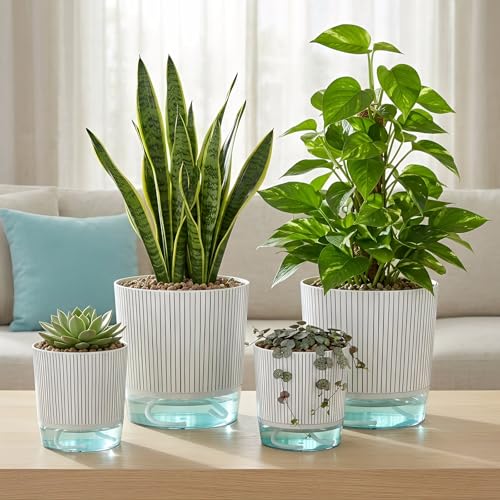 4 Pack Self Watering Pots, 4/5.5 Inch Self Watering Pots for Indoor Plants - color: 4+5.5inch, 4pcs Black Stripes
