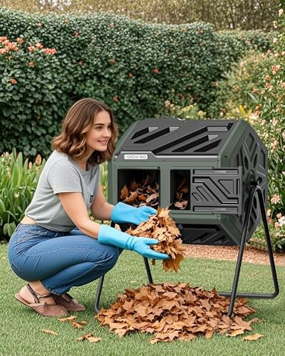 THE Growing 43 Gal Outdoor Compost Bin Tumbler for Backyard Garden, Green - color: Green