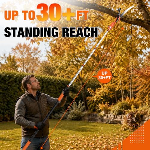 LAANPOLE 36FT Reach Tree Trimmer, Manual Pole Saw with 7-30FT Extension Pole, Tree Pruner Extendable for High Tree Branch Trimming Pruning Cutting - size: 30FT
