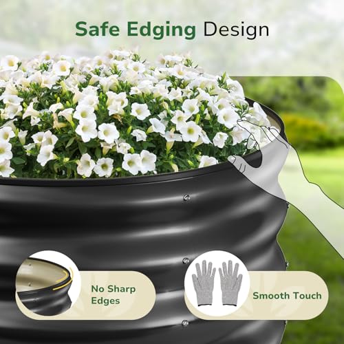 GreatBuddy 2x2x1 ft Round Galvanized Raised Bed, Easy-Assembly Raised Garden Bed with Anti-Cut Gloves & Tools, Rust-Proof Garden Bed for Outdoor, Vegetables, Herbs, Small Trees, Black - color: Black 2 Pack