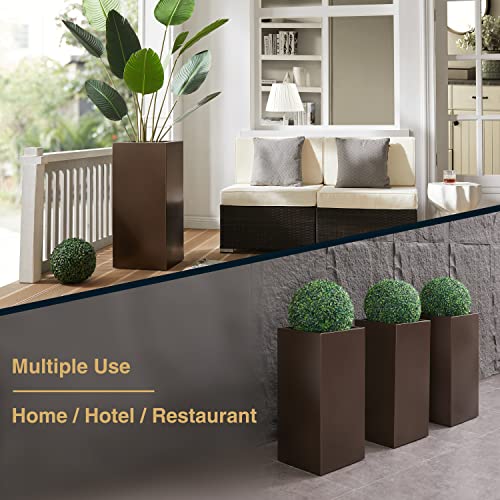 14Lx14Wx30H Rust-resistant Metallic Outdoor Indoor Tall Planter Set of 2 - color: Espresso
