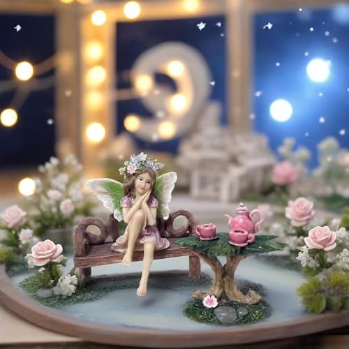 3 Pcs Miniature Garden Furniture Miniature Table and Chairs Set Fairy Garden Accessories Outdoor Mini Resin Furniture Kit Micro Landscape Decor Tea Set for Fairies and Garden Gnomes DIY Craft Gift