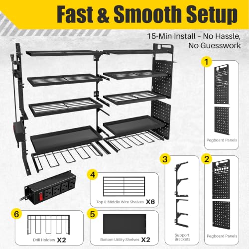 Large 5-Tier Power Tool Organizer Wall Mount, Charging Station, 34'' Wide - size: 34''Width (POWER STATION)