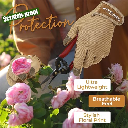 HANDLANDY Gardening Gloves for Women, Leather Garden Glove, Gardener Gift - color: Brown, size: Large (Pack of 1)