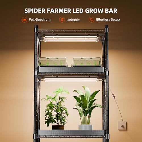 Spider Farmer 2FT T5 LED Grow Lights for Indoor Plants, 5000K 3000K 660nm Full Spectrum 80W (4x20W), IP65 Waterproof Linkable LED Plant Light Strips, 4-Pack for Seed Starting Hydroponics - size: 80W, Standard
