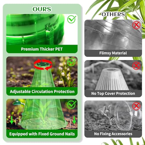 Garden Cloches for Plants, 40 Pack Garden Cloche with Rotary Vent, Reusable Bell Plant Covers with 40Pcs Ground Stakes, Plant Cloche Protectors from Animals Snails Birds Chickens, 7.9" H X 6.7" D - color: Green-40pc