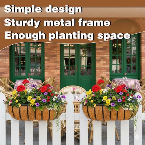 2 Pcs 36“ Railing Planter Window Box Deck Railing Planter Boxes with Coco Liner English Horse Trough Planters Metal Wall-Mounted Planters Basket for Outdoor Balcony Porch Fence Patio Rail - size: 36 Inch
