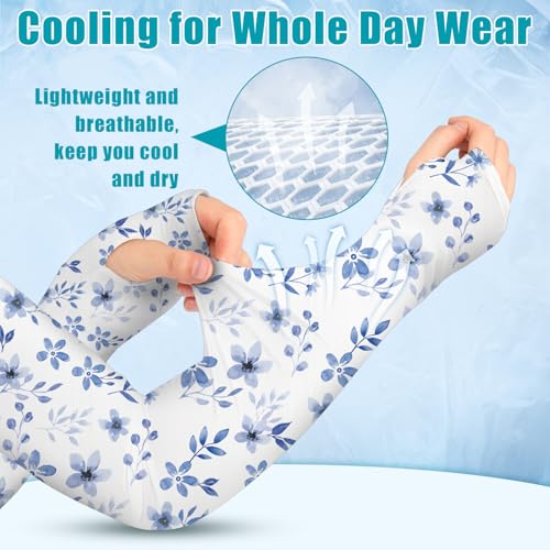 Gardening Sleeves for Women UV Sun Protection with Thumb Hole Anti-Scratch - color: Blue Floral