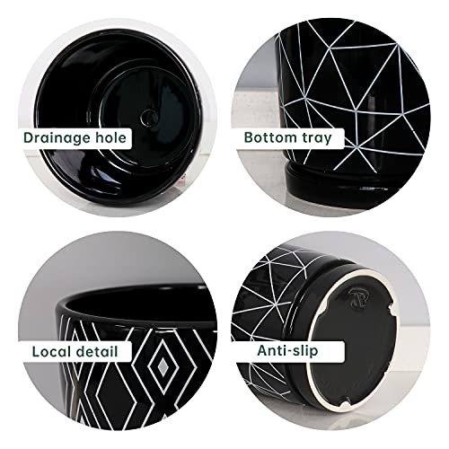 Flower Pots,5.5 Inch Black Ceramic Planters with Drainage Hole Set of 4 - color: Black
