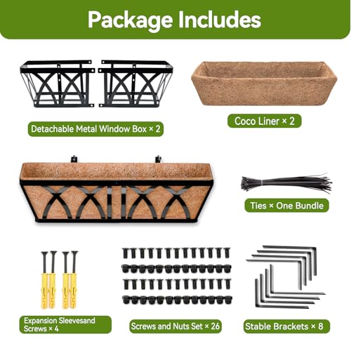 Halatool 24 Inch Railing Planter Box, 2 Pack Heavy Duty Window Box Planters - color: X-shape
