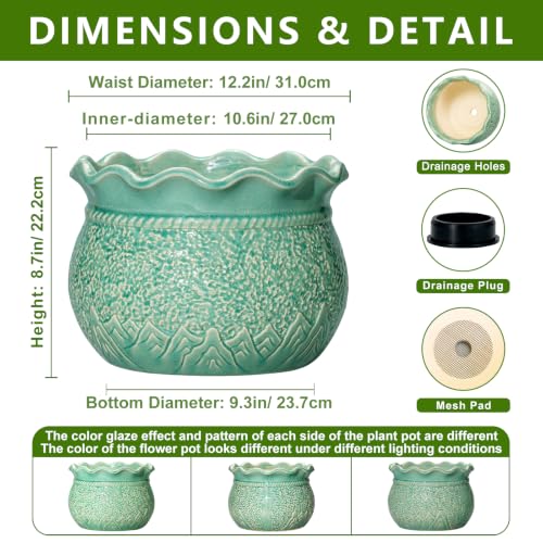 Ceramic Planter 12 Inch, Ceramic Plant Pot, Crack Lake Green - color: Crack Lake Green, size: 12 Inch
