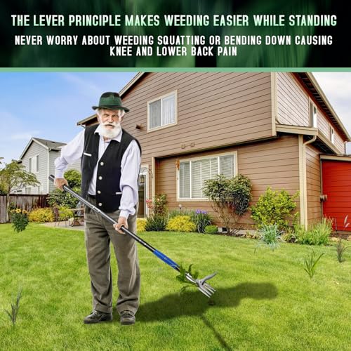 50” weed puller tool for Dandelion,Stand Up Weed puller With Easy-Eject Handle, Weeding Tool with 4 Steel Claw ,Wider Foot Platform Penetrate Tough Soil, weeder Without Bending, Pulling,kneeling