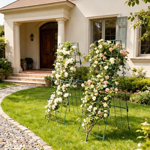 2 Pack Heavy Duty Adjustable A-Frame Trellis for Climbing Plants,48"x16", Rust-Proof Metal Garden Trellis with Dense Grid, Ideal for Raised Beds, Cucumbers, Tomatoes, Beans, and Outdoor Vines (2 Pcs)