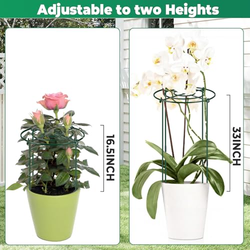 QwayHome 6Pack Peony Cages and Supports 33''H x 13''D Grow Through Large Plant Support, Adjustable High, Heavy Duty, Rust-Resistant, Round, Flower Support Cage Ring for Rose Tomato Hydrangea - size: 6Pack- 13"D x 33"H
