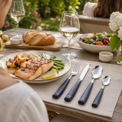EXZACT 16 pcs Flatware Set Stainless Steel Wide Handles Serves 4 Gray - color: Grey X 16