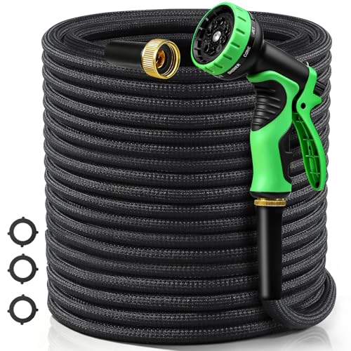75FT Garden Hose Non-Expanding Flexible Water Hose With Sprayer Nozzle Lightweight Portable High Pressure Kink Resistant & Leakproof Durable Black Pipe For Garden Yard Lawn - size: 75FT