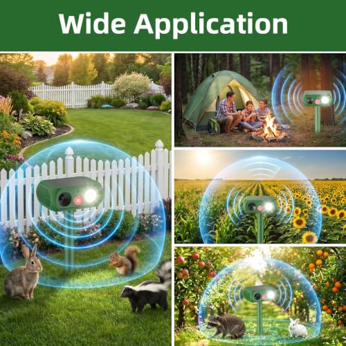Solar Ultrasonic Animal Repellent Outdoor, 2 Pack Deer Repellent Devices