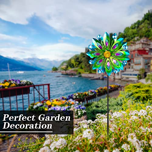 Viveta Kinetic Wind Spinner, 53 inch Outdoor Metal Wind Spinners for Yard and Garden, Double Windmill with Stable Stake - color: C-green-1 Pack