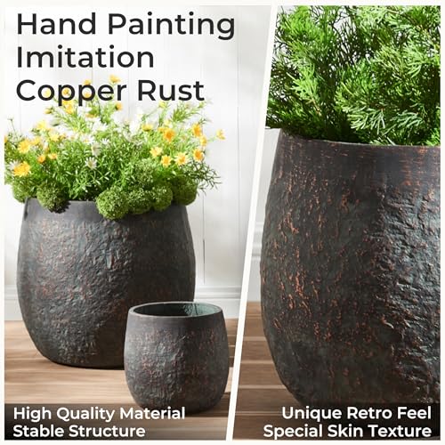 Wallowa 17.32"+12.99"+9.06" Round Weathered Concrete Planters Set of 3 - color: Bronze Rust, size: Set of 3