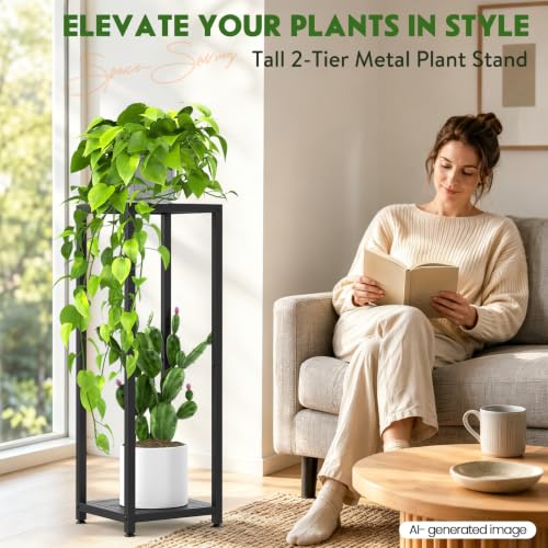 TOSKING 2-Tier Tall Plant Stand Indoor, 30-Inch Modern Metal Shelf, Black - color: Black-2-tier 30''