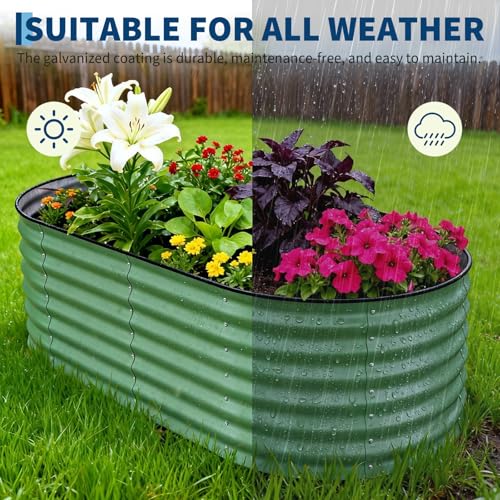 Garvee 6x3x2ft Galvanized Raised Garden Bed, Oval Outdoor Metal Planter Box - color: Green-oval, size: 6x3x2ft